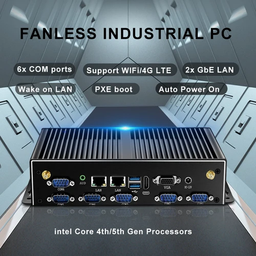Imagen 2 del producto Mini PC Industrial IoT Sin ventilador, i7-5500U, Windows, Linux, 6x, COM-RS232, 1x, RS485, ajustable, 2x2,5G, Ethernet, ranura SIM, Mini PCIe