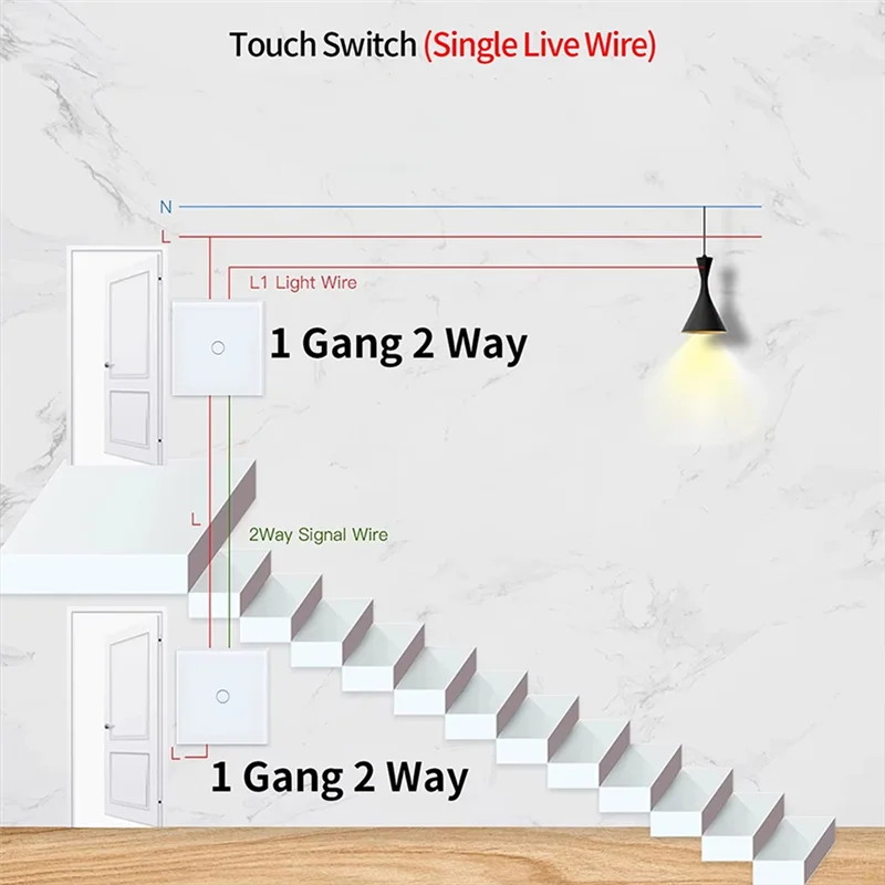 ABDJ-EU 1 عصابة 2Way المزدوج اللمس التبديل غرفة نوم درج مفتاح مستشعر لوحة من الزجاج المقسى لا حاجة واي فاي
