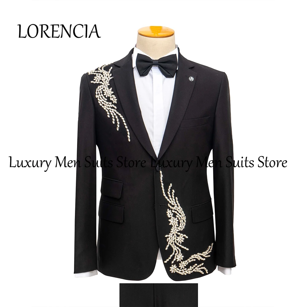 

Leisure Crystal Male Suit 2 Pieces Slim Fit Wedding Tuxedos for Groom Men Clothing Customized Blazer Pants robe mariage femme