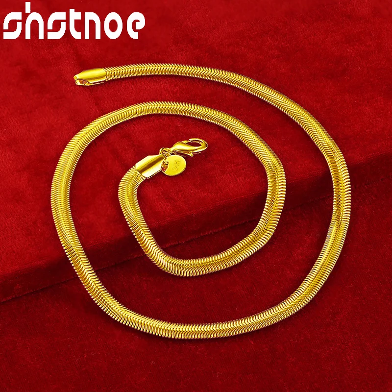 SHSTONE 24K Gold 6mm Side Snake Chain Necklaces For Woman Men Party Wedding Engagement Fashion Fine Jewelry Lady Birthday Gift