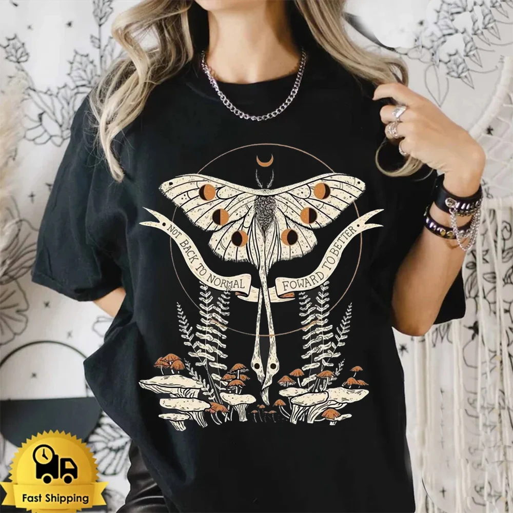 

Harajuku 90s New Black T-Shirt Short Sleeved Fashion Casual Style Women's Printed Butterfly Print Pattern Trendy Street T-Shirt