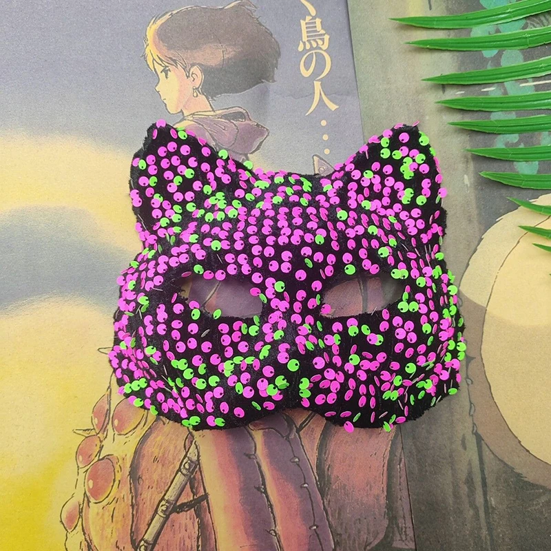 Maschere colorate per travestimento da donna con gatto con paillettes Halloween Natale Incontri sexy Carnevale Costume da festa Cosplay Accessori per il viso da ballo