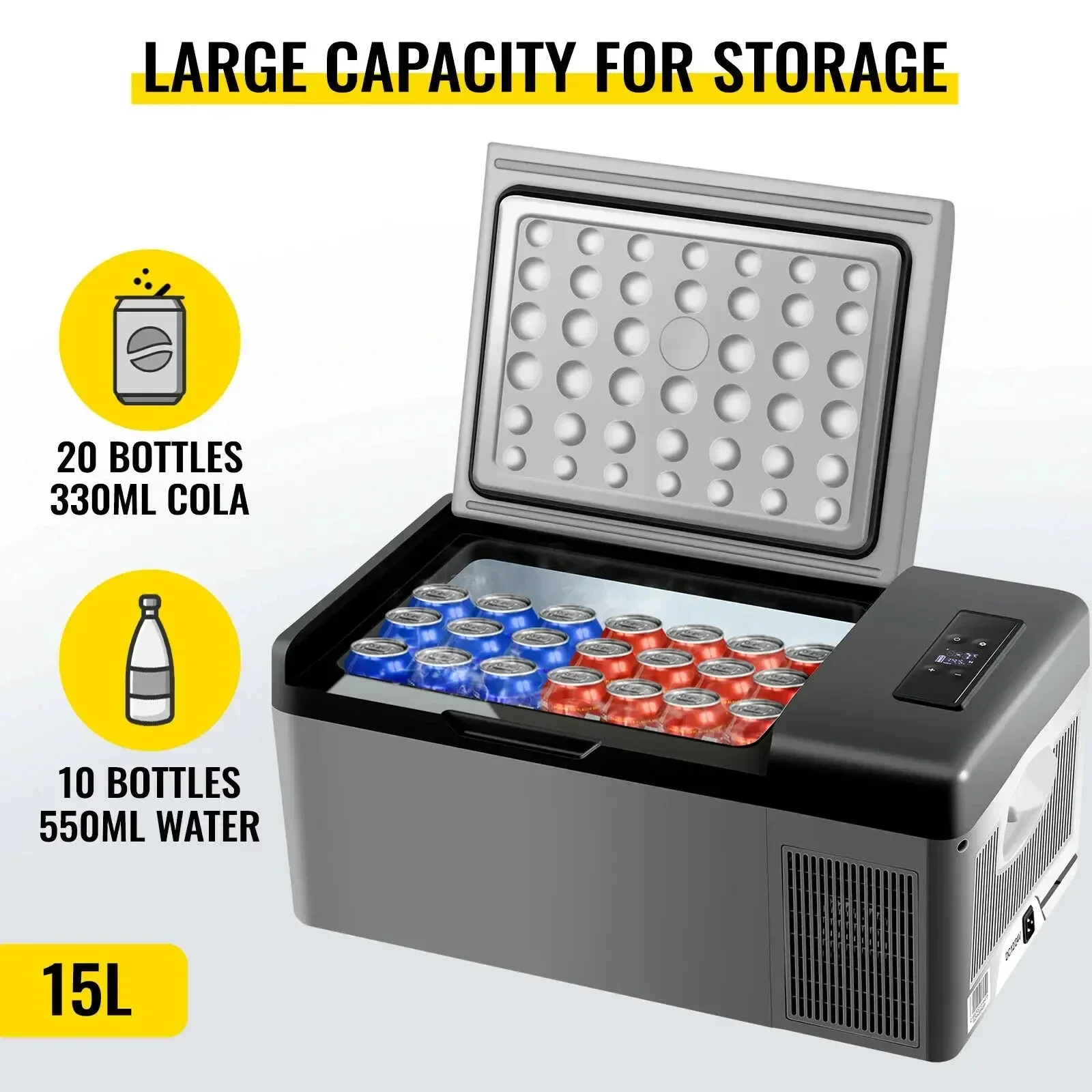 Refrigerador Portátil para Auto SIHAO de 15L, Mini Nevera Congeladora con Compresor de Doble Voltaje 12V/24V, Enfriador Compacto para Camping, Viajes y Actividades al Aire Libre