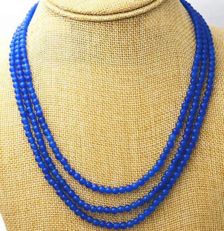 

Ювелирные изделия НОВОЕ модное 3-рядное ожерелье из синих бусин диаметром 4 мм, 17-19 дюймов