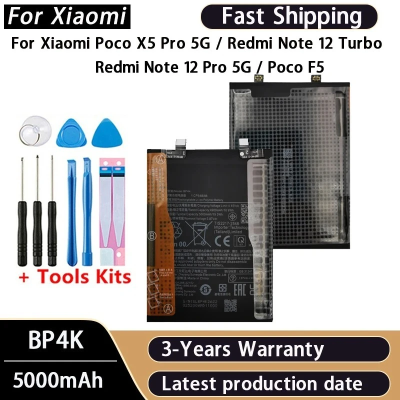 100% New  Battery BP4K For Xiaomi Poco X5 Pro 5G /REDMI Note 12 Pro/Poco F5 /Note 12 Turbo Battery Batteries+ Tools