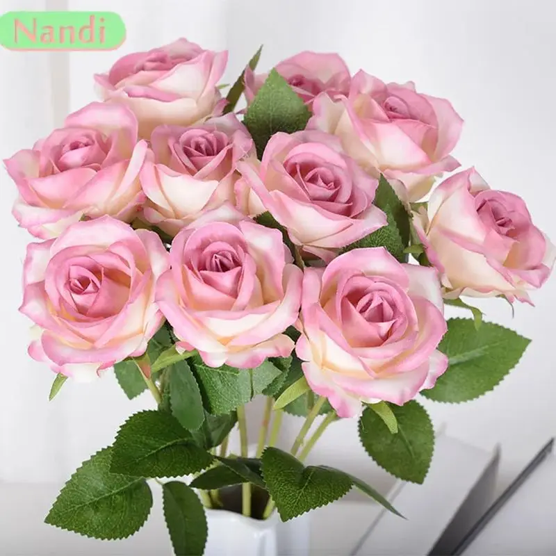 5 Stück künstliche Rosenblüten aus Seide, langer Zweig, Blumenstrauß, Hochzeit, Zuhause, Zimmer, Tischdekoration, gefälschter Pflanzenkranz, Zubehör – Detail 2