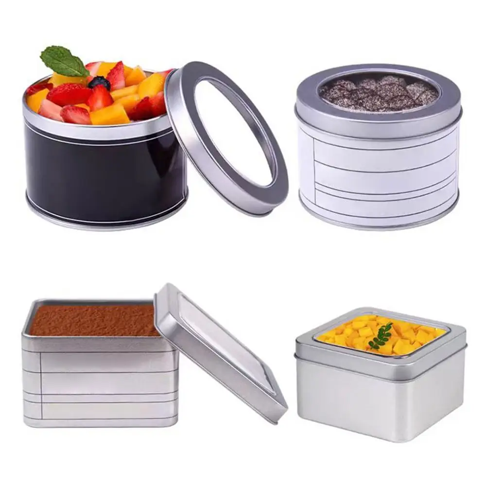 

Durable Round Square Tinplate Box Mousse Dessert Small Size Iron Storage Box DIY Handmade Empty Pot Tea Storage