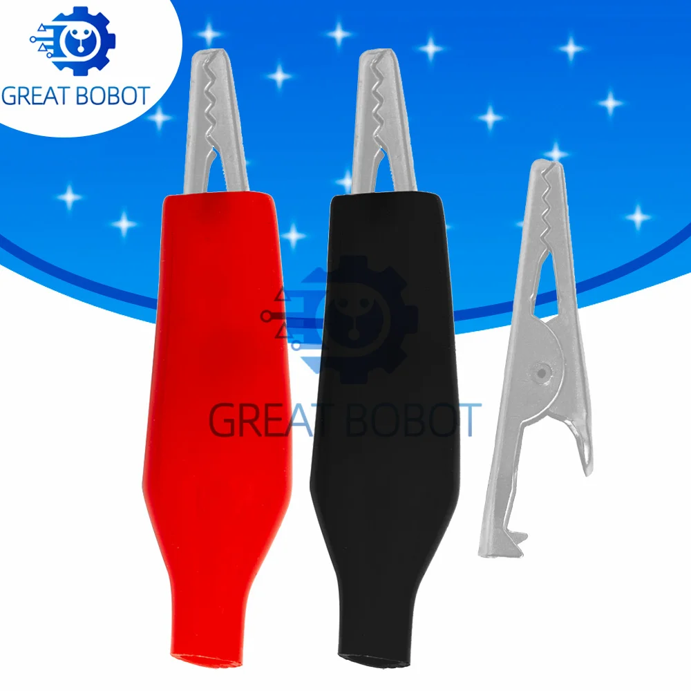 Red/Black Plastic-Booted Alligator Clips (10Pcs/Lot BS G98) - 28MM Insulated Test Clamps for Meters