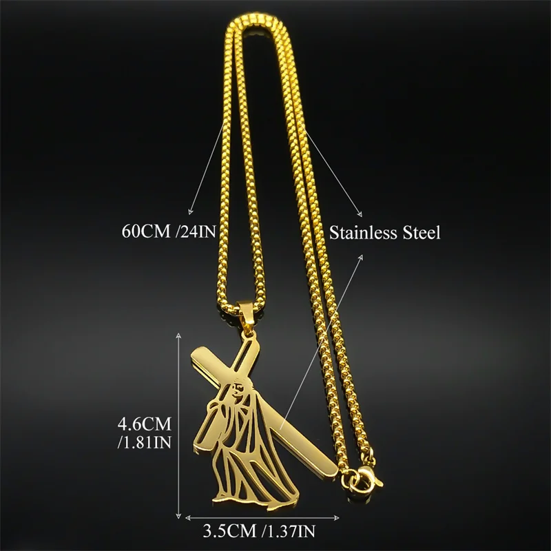 Hip Hop Catholic Jesus Cross Pendant Necklace for Women Men Stainless Steel Gold Silver Color Crucifix Chain Necklaces Jewelry