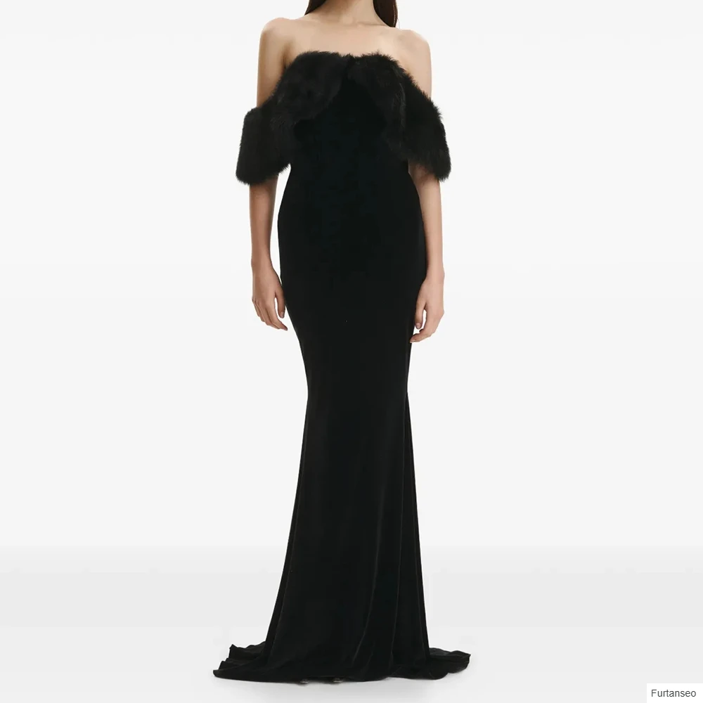 

Mermaid Women's Evening Dresses Floor-length Off The Shoulder Sleeveless Prom Gown Fashion Backless Draped Customized Gown