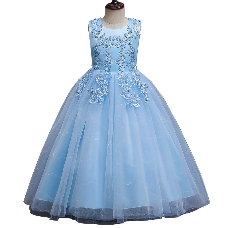 Vestido de princesa de malha fofa infantil, Cintura, Lantejoulas, Sem mangas, Longo, Florista, Festa de Casamento