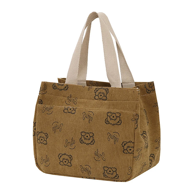 

Office Worker Lunch Bento Tote Bag, Cute Cartoon Printed Corduroy Versatile Handbag, Fashion Makeup Bag Gift