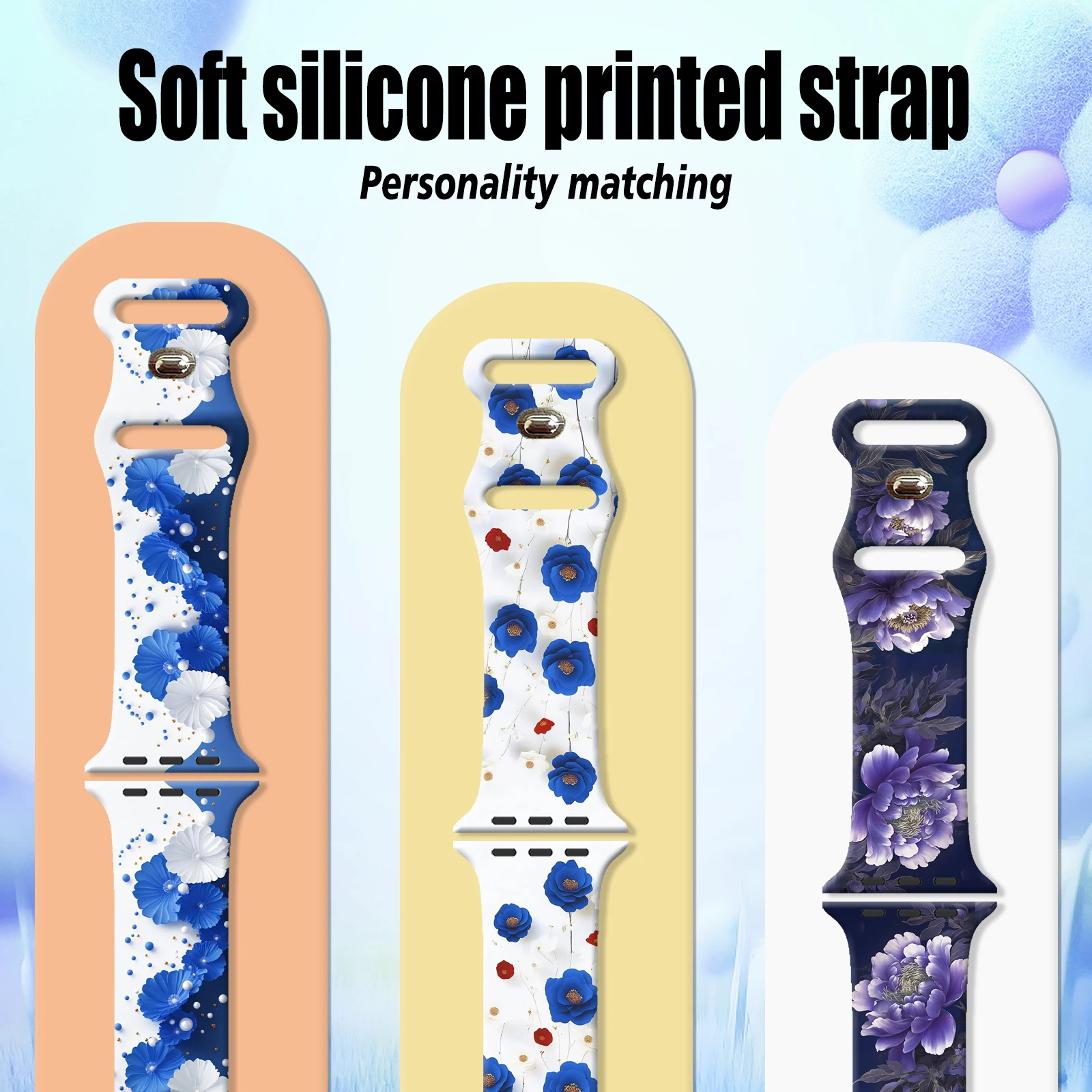 Kolorowy pasek do zegarka z kwiatowym wzorem do Apple Watch 11 10 9 8 7, silikonowy pasek wymienny, bransoletka do iWatch 38mm 41mm 42mm