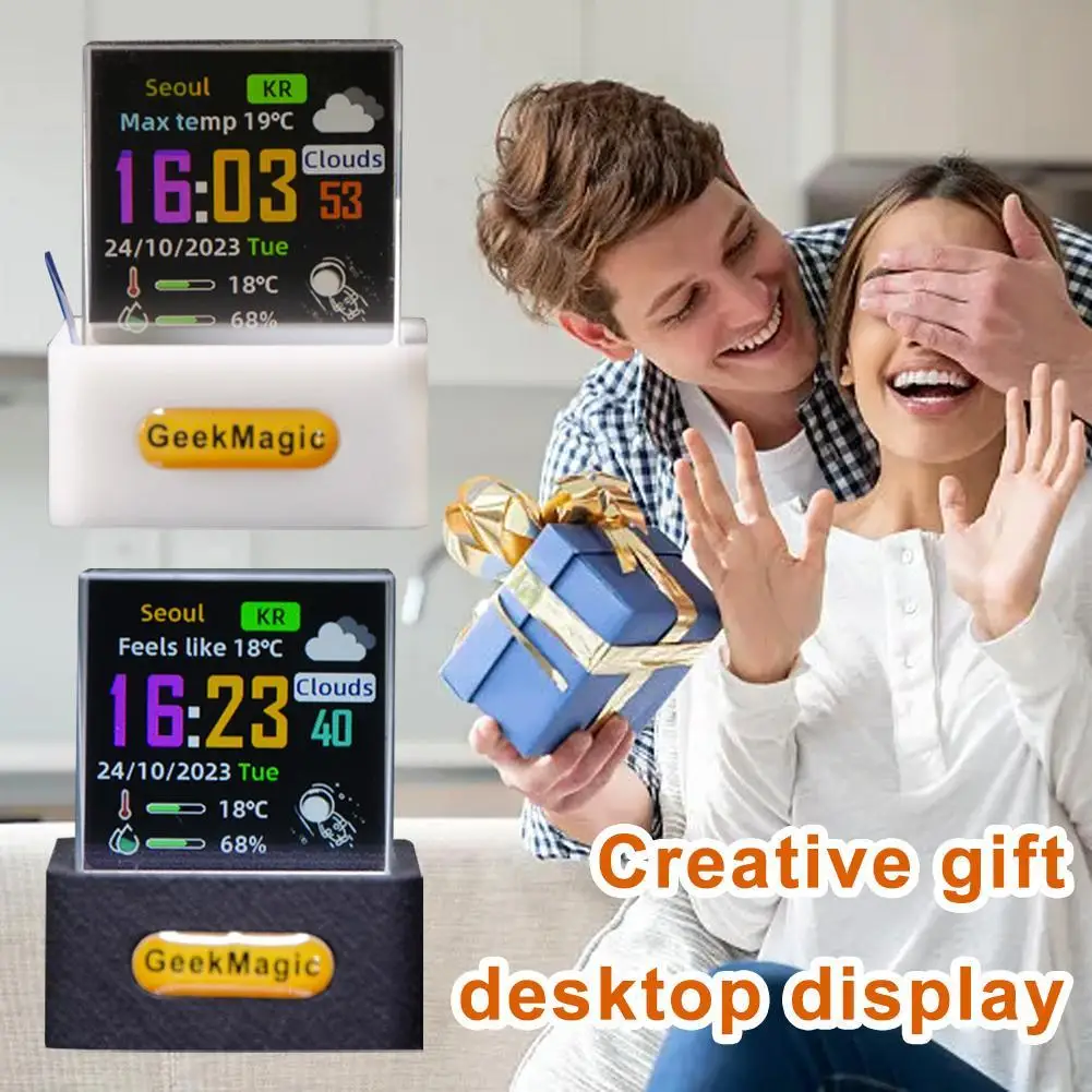 GeekMagic GIFTV Crystal Cube Photo Display Holographic Desktop Smart Weather Station Digital Clock With GIF Animations Album