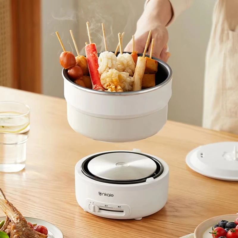 وعاء الطبخ الكهربائي القابل للطي 2.0L وعاء طبخ الأرز سبليت نوع هوتبوت غير عصا مقلاة مقلية السفر مقلاة كهربائية 220 فولت