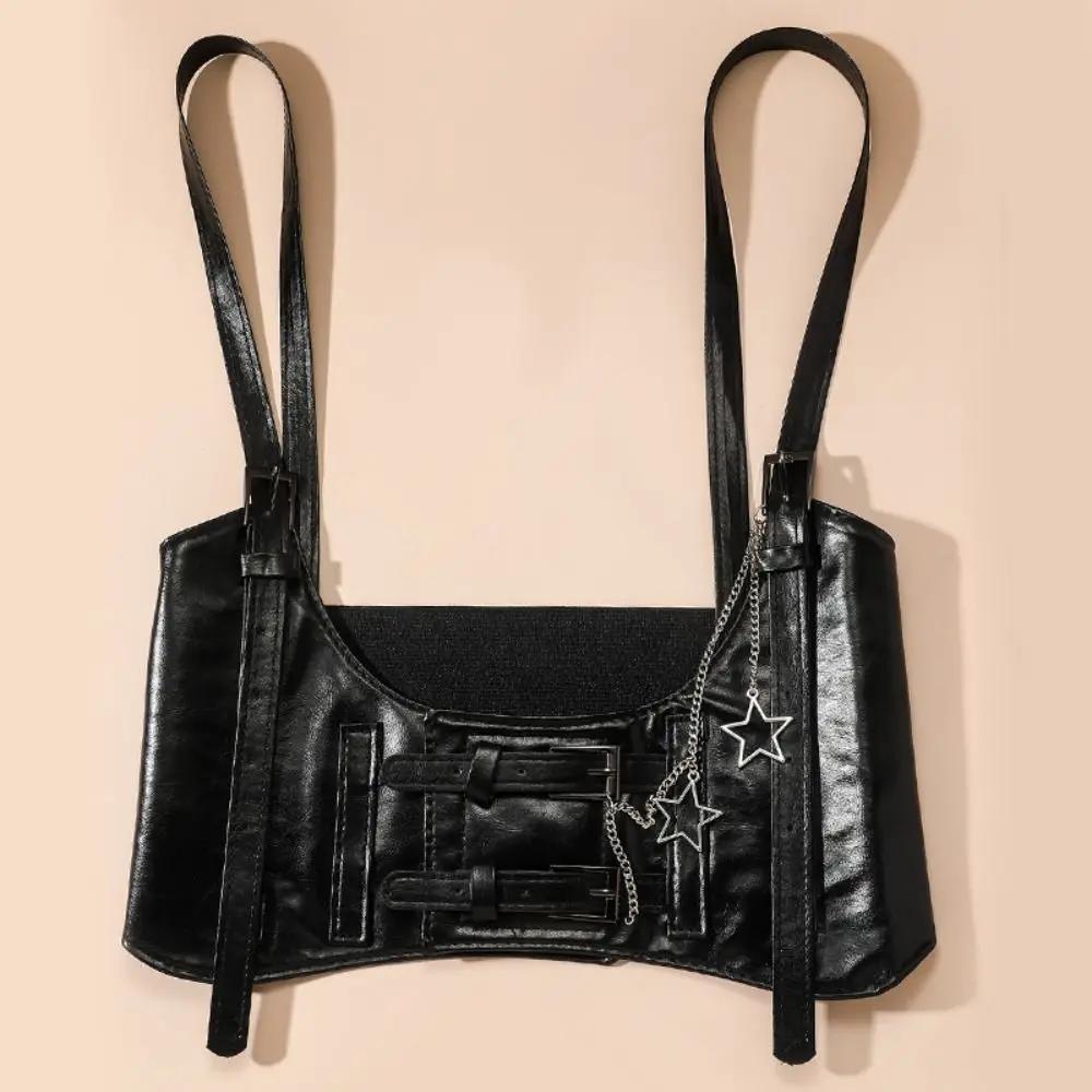 Gothic PU Leather Suspenders Elastic Cummerbunds High Waist Dress Girdle Wide Belt Slimming Adjustable Waist Corset Outfits
