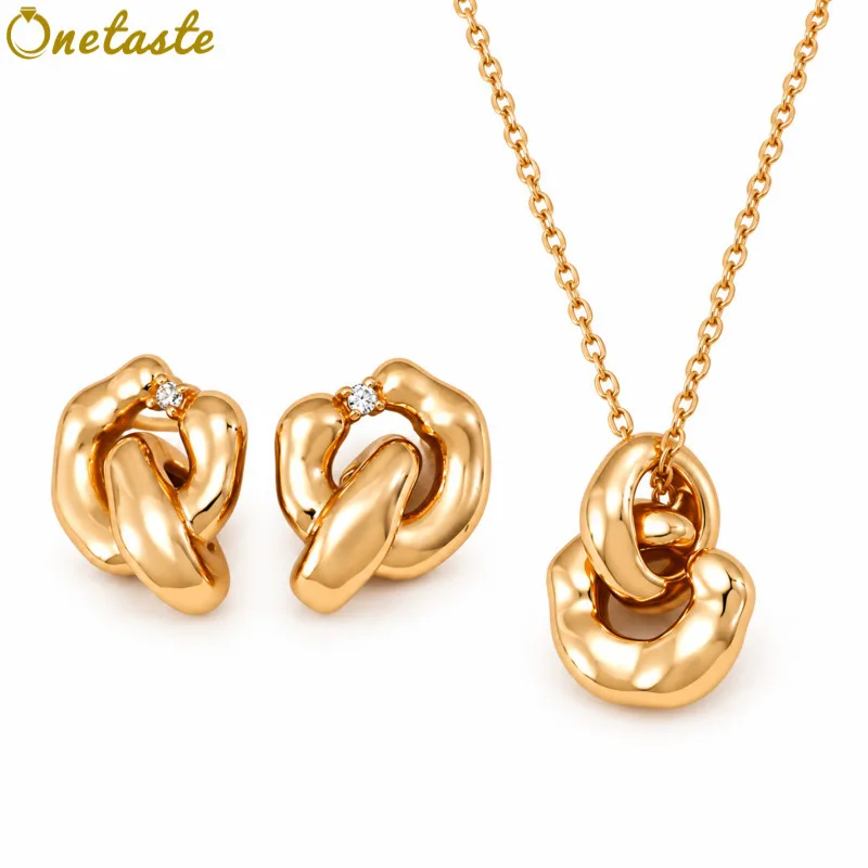 925 Sterling Silver Interlinked Duo Circle Charms Jewelry Sets With Pendant Necklace And Stud Earrings Women Dainty Trendy Gift
