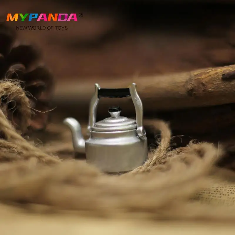 Dollhouse Miniature Accessories Mini Alloy Kettle Simulation Teapot Model Toys for Doll House Decoration