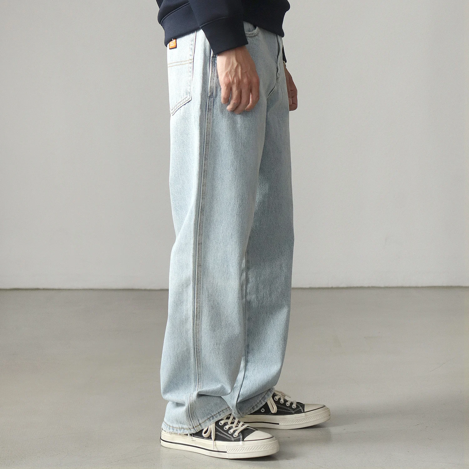 2025 Spring and Autumn New American Retro Denim Jeans Men's Simple 90% Cotton Washed Old Loose Straight Casual Wide Leg Pants