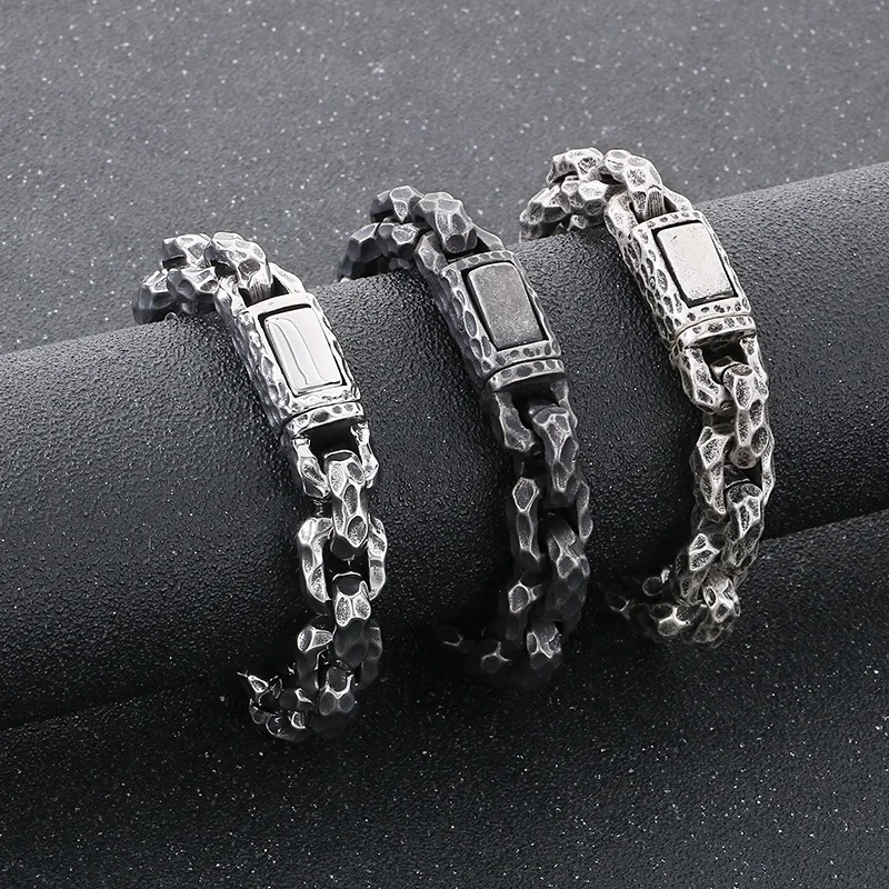 

KALEN Hammered Charm Stainless Steel Bracelet for Men Vintage Chunky Trend Jewelry 19-23cm Length Personalized Thick Accessories