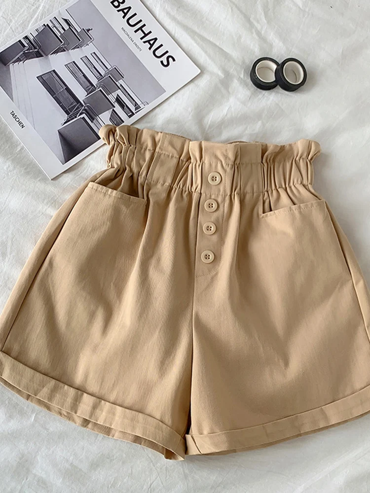 

2024 Summer Elegant High Waist Shorts Women Casual Solid Wide Leg Loose Cotton Short Pants With Belt Korean Sweet Girls