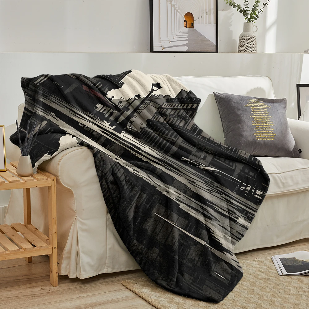 Paris Street Rain Reflection Flannel Blanket Soft Cozy Throw Blanket for Bed Sofa Couch Fuzzy Plush Bed Cover