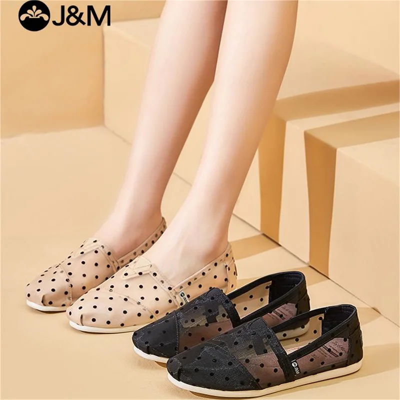 J&M Casual Shoes Women Fashion Lady Korean Mesh Breathable Flats Spring Summer Slip-on Shoes Mules Black Shoes Sneakers