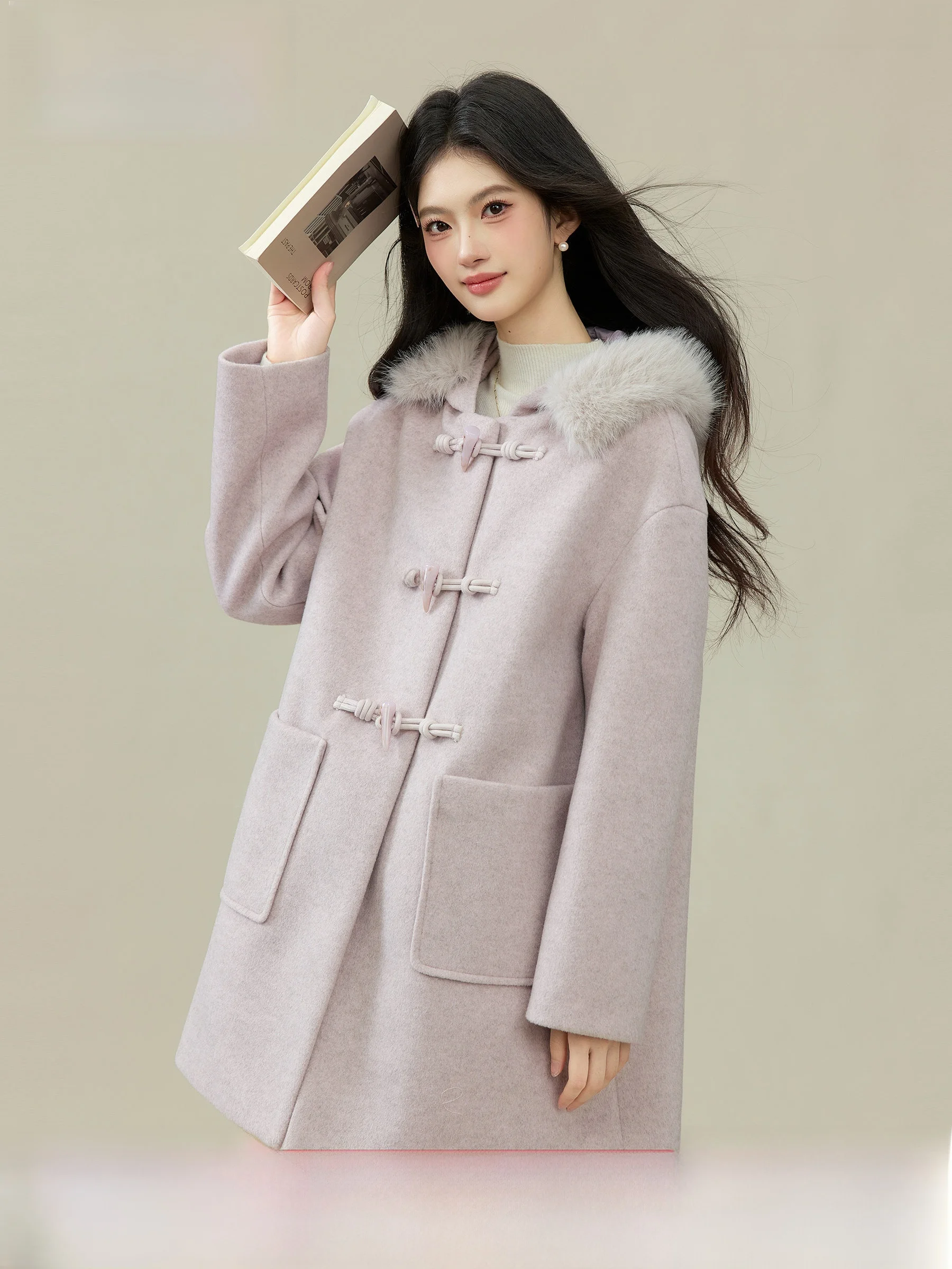 

Теплое вязаное шерстяное пальто с пуговицами, фиолетовое, осенне-зимнее, новое, для женщин, маленький размер, прямой крой, утепленное