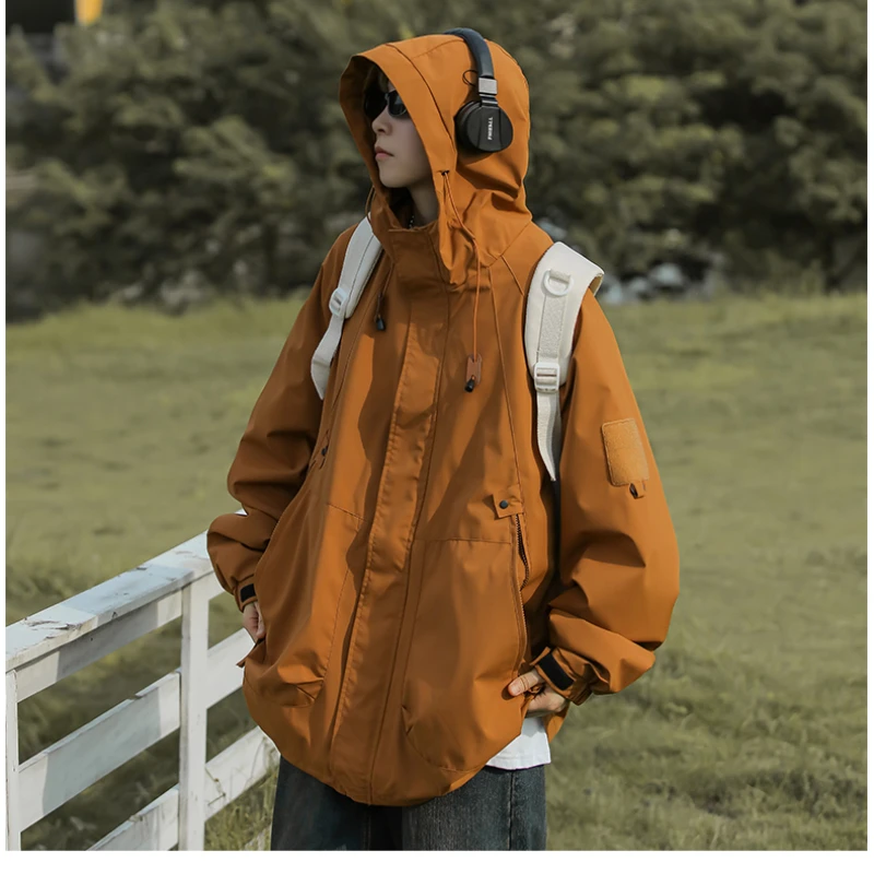 

2025 Spring Autumn Casual Cargo Jacket Men Women Waterproof Windproof Hooded Windbreaker Coats Streetwear Bomber Jackets for Men