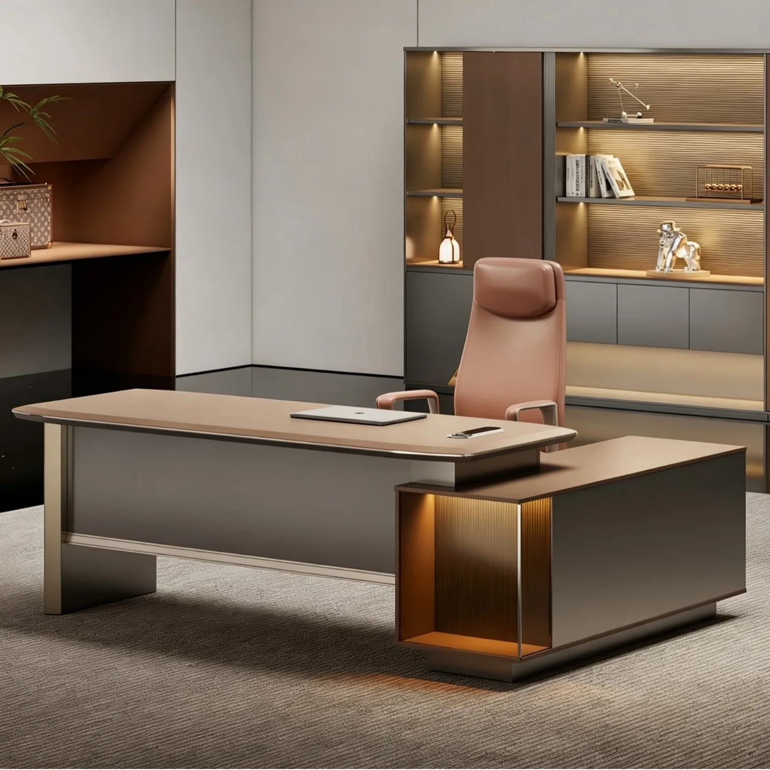 

YJQ supervisor table modern simple general manager office boss table high-end sense with side table office furniture