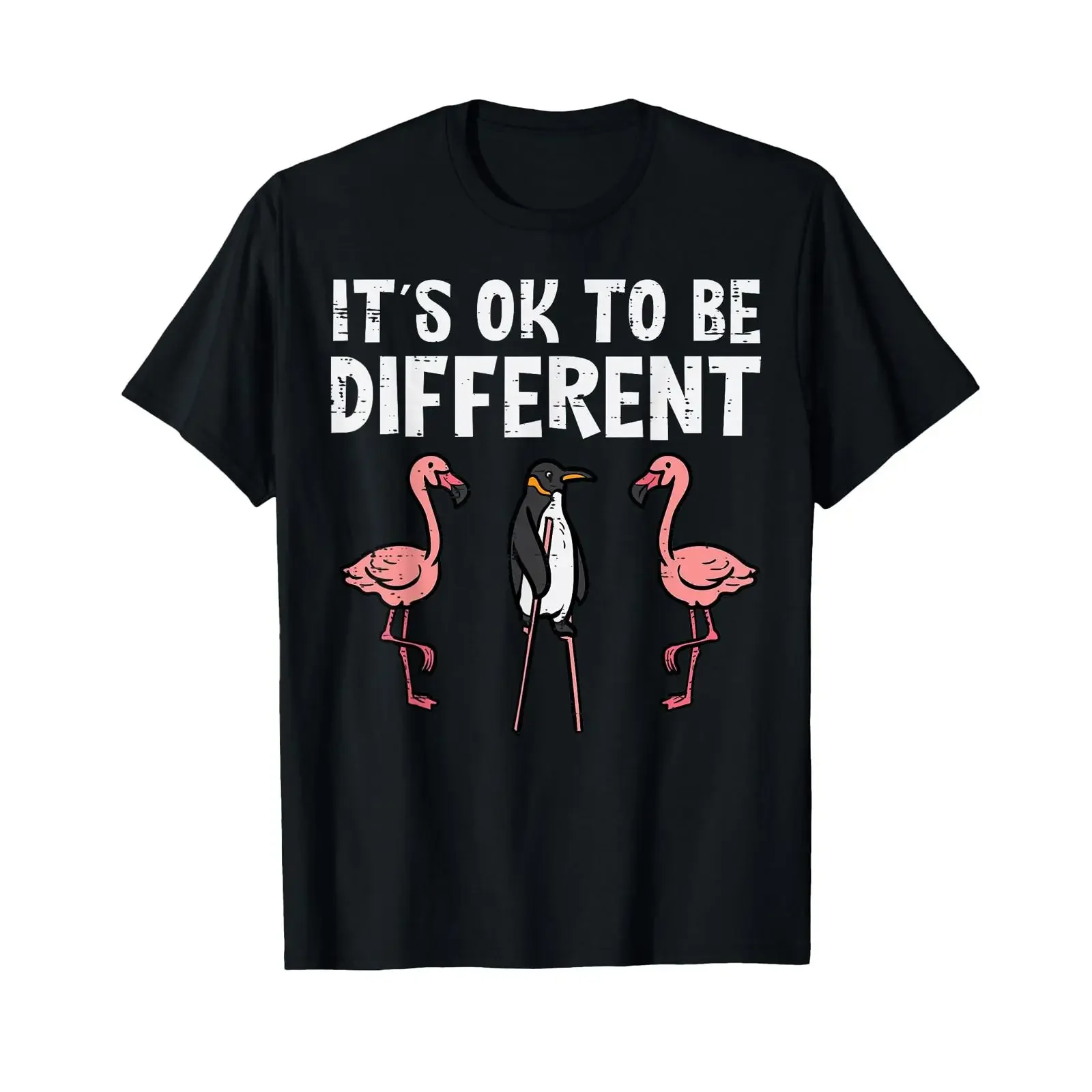 T-shirt unisexe pour enfants Penguin Its Okay to Be Different Flamingo, style vintage délavé, confortable, polyvalent, doux et extensible
