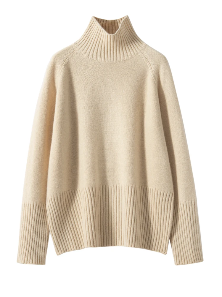

Luxury Women Cashmere Sweater Turtleneck Pullover Autumn Winter 100% Cashmere Knitwear Basic Casual Soft Warm Loose Sweater