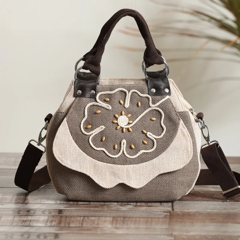 Women Handbags Vintage Canvas Bag Ladies Canvas Handbag Casual 2024 Woven Small Handbag Fabric Crossbody Bag Female Handbag