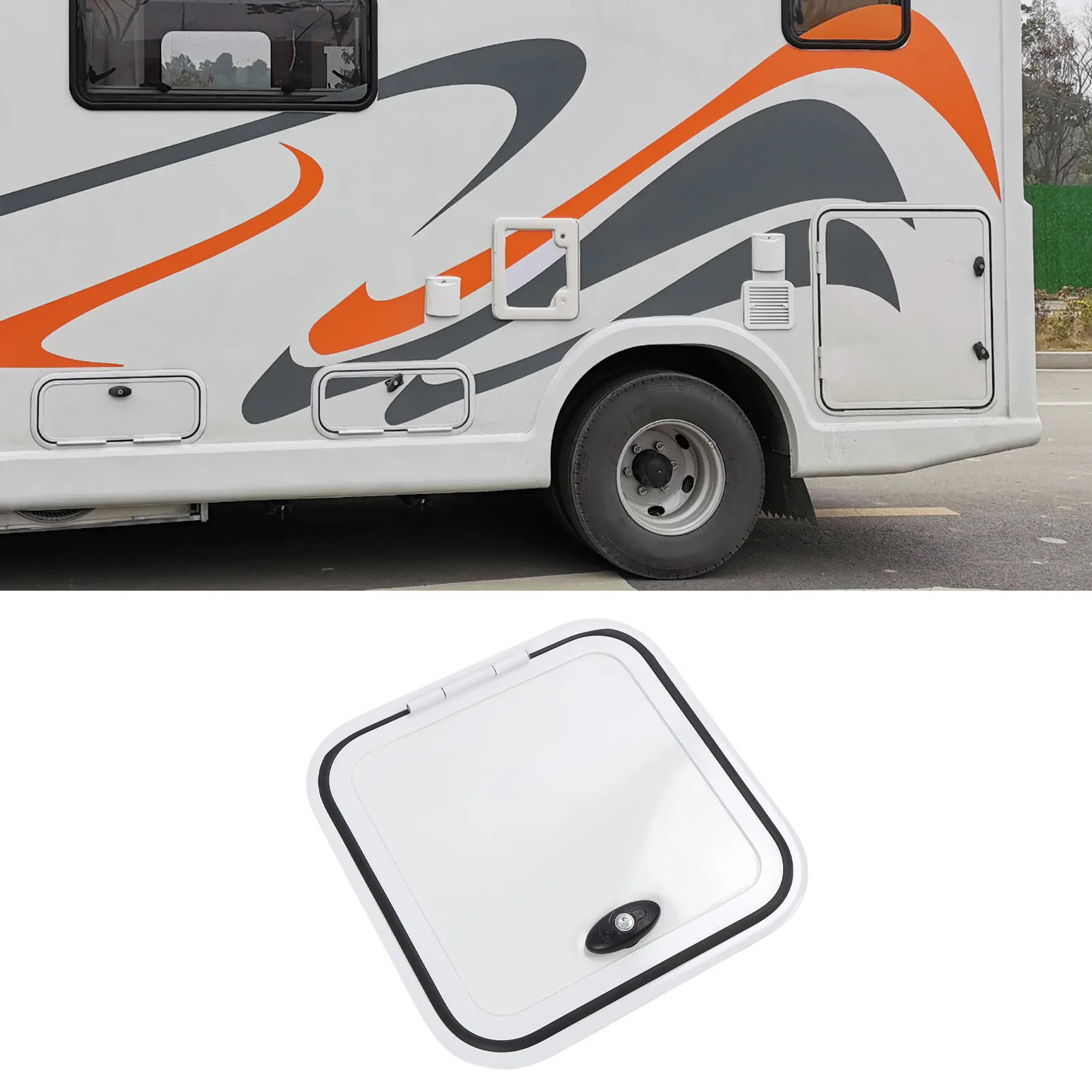 RV Compartment Door 16 X 16in Motorhome Baggage Door Rounded Corner Anti Fade Excellent Sealing Shock Absorbing for Campervan