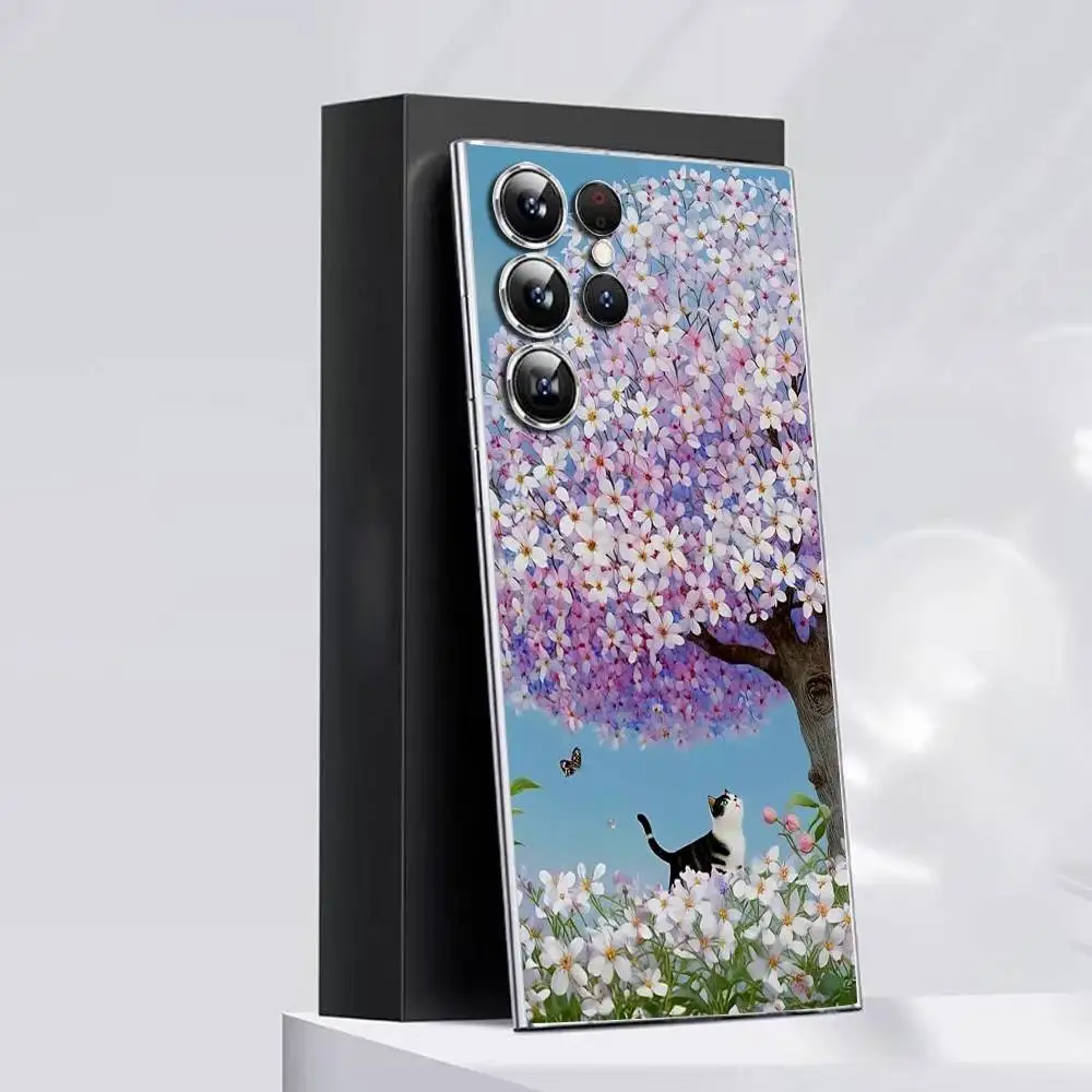 D-David Hockney 아트 고양이 전화 케이스 삼성 S30,25,24,23,21,22,20,10,5G,FE,lite,PIus,울트라 투명 커버