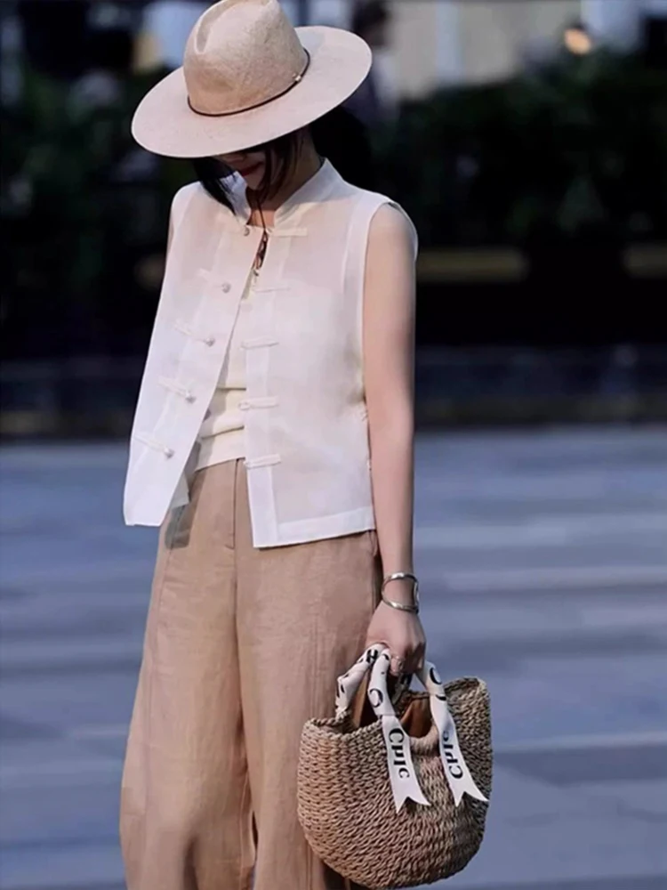 

Loose Fit Pure Color Button up Korean Sle Vest Summer New Arrival Chinese Design Sense Top Women's Faion Clothing