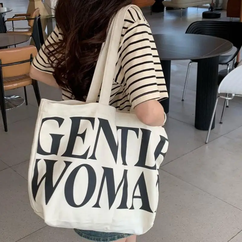 New Women\'s Fashion High Quality Canvas Crossbody Bag Street Versatile Soft Fabric Letter Large Capacity One Shoulder Canvas Bag