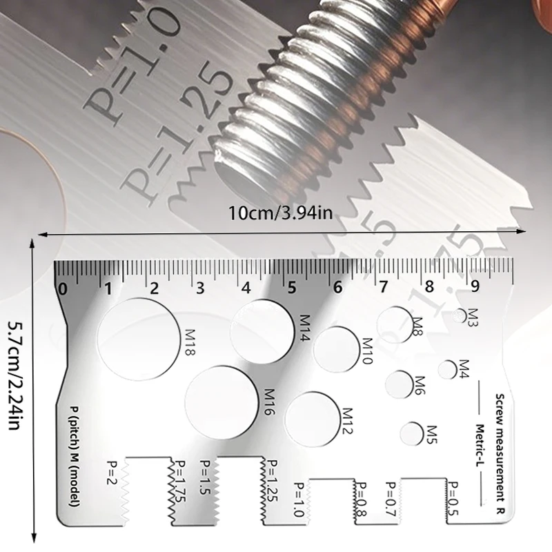 Thread Checker Screw Measurement Ruler 304Stainless Steel Caliper Metric Gauge Tool For Measuring Screw Pitch Bit Bolt Nut Screw