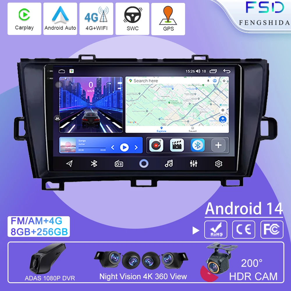 

Android 14 DSP Multimedia Video For Toyota Prius XW30 2009 - 2015 Car Radio Player Navigation GPS Touch Screen Carplay 4G WIFI