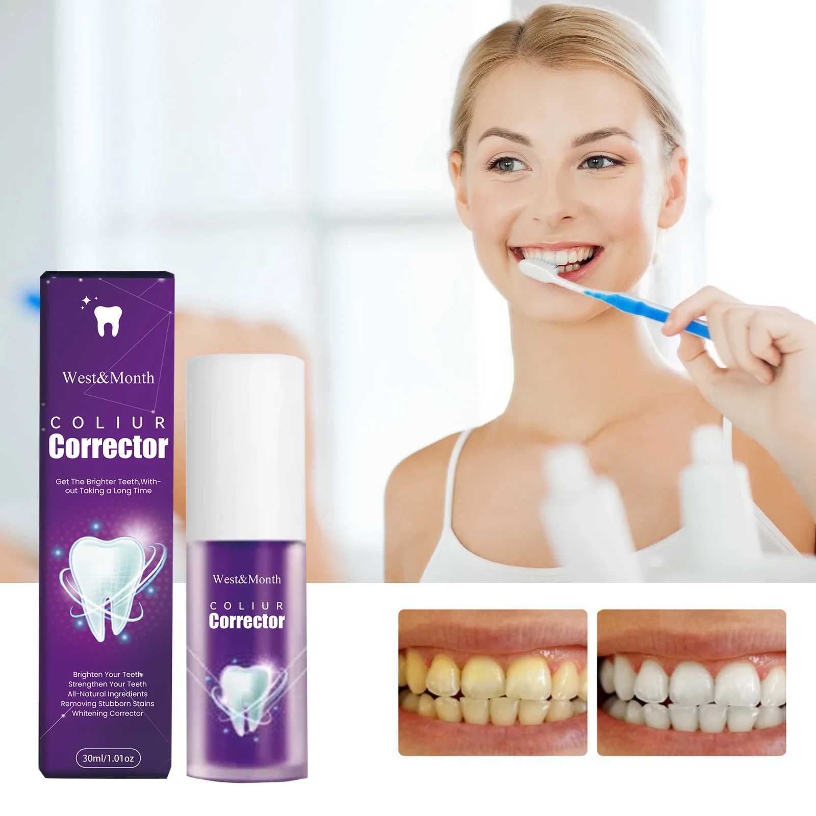 Purple Toothpaste Removes Tartar Purple Toothpaste for Correcting Tooth Color Cleans  Hygiene Freshens Breath Reduces Yellowing