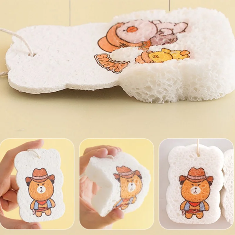 Xiaomi Cute Cartoon Dishwashing Sponge, Compressed Wood Pulp, Scouring Pad, Pot Wipe, Dish Cleaning, 10Pcs