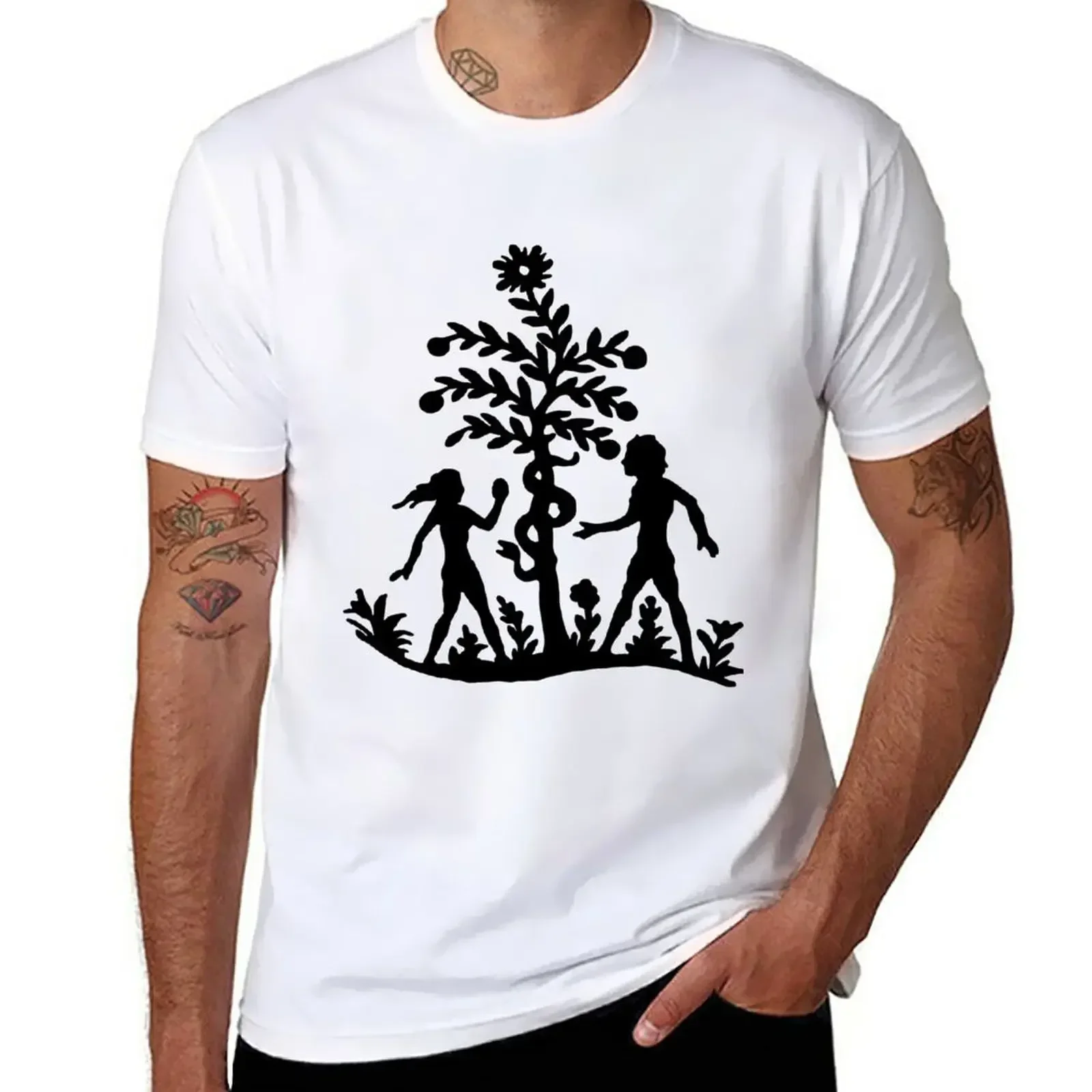 Paper cut Adam & Eve in paradise apple tree snake T-Shirt blanks oversizeds black t-shirts for men