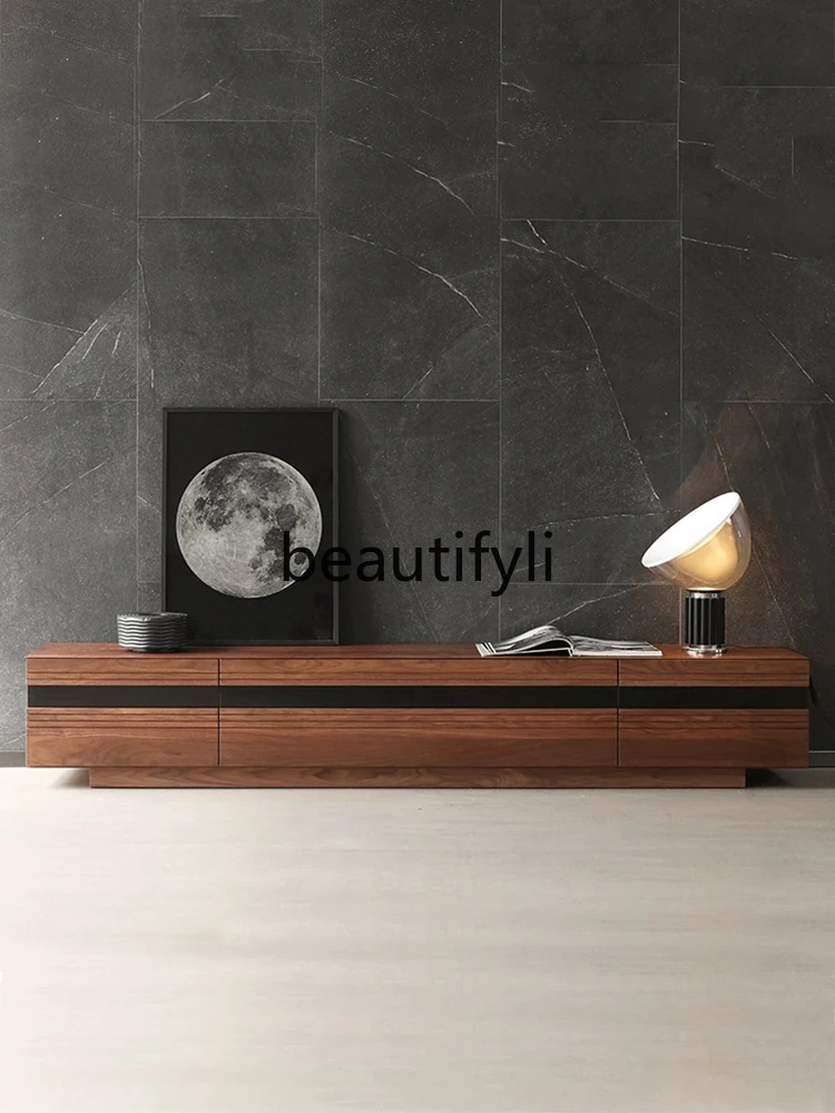 North American black walnut TV cabinet solid wood Nordic living room small apartment flip floor cabinet