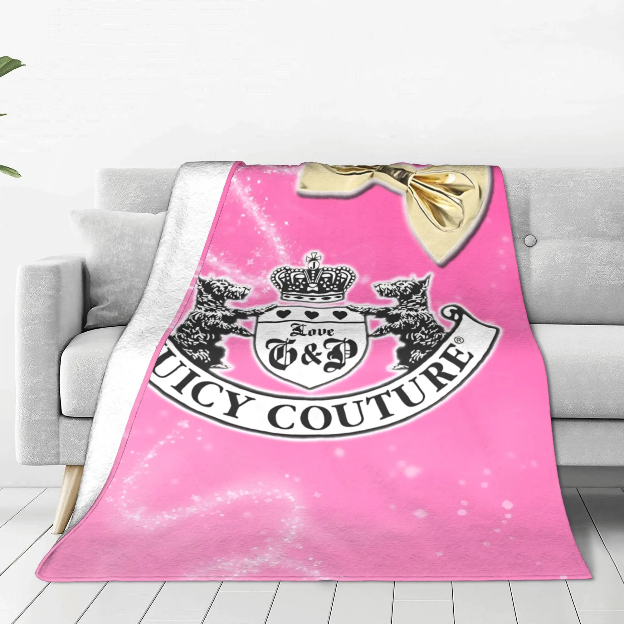 Juicys Pink Y2K JC Flannel Blankets Coutures Custom Throw Blankets for Home Hotel Sofa  200x150cm Quilt