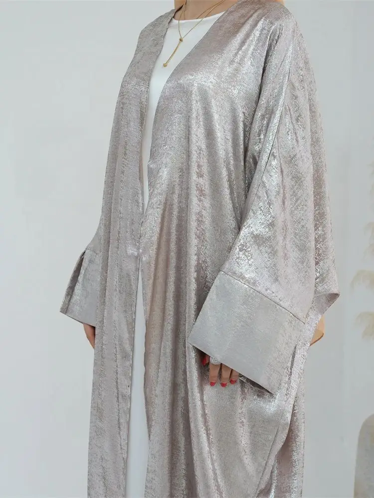 Ramadan Eid Shiny Batwing Satin Open Kimono Abaya Dubai Luxury 2024 Muslim Abayas For Women Kaftan Dress Islamic Clothing Femme