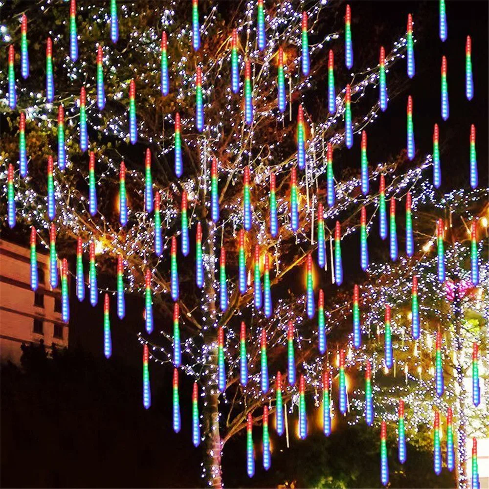 Christmas Decoration 8 Tubes Outdoor Lighting String Fairy Light Meteor Shower Lights LED Garden Street Garland Light US/EU Plug