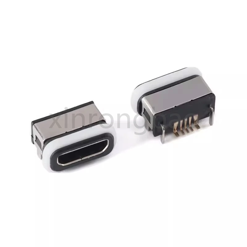 5PCS waterproof MicroUSB 5pin on board type female stainless steel shell 4 pin pin diving grade waterproof IPX8