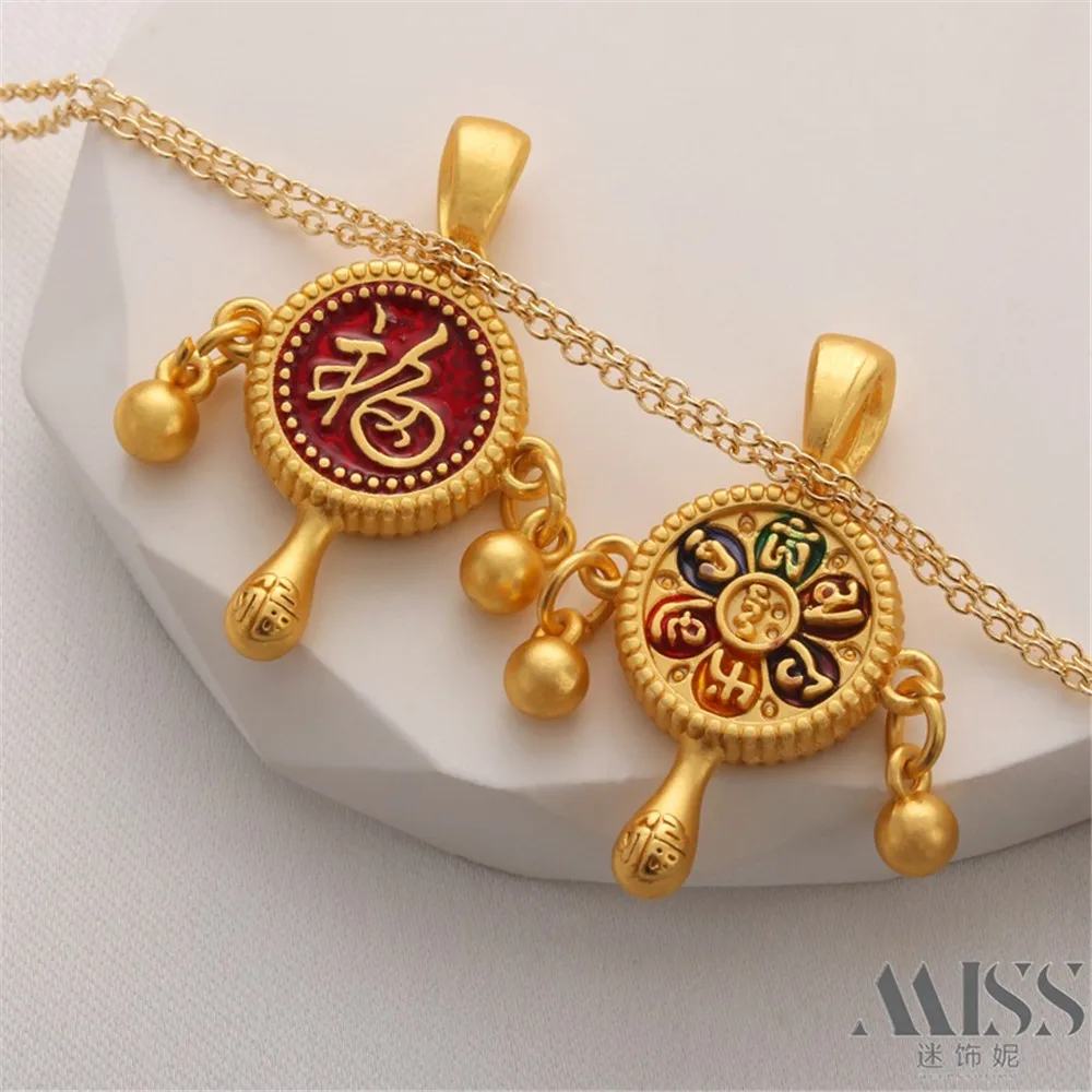 Color-preserving Blessing Character Safe Rattle Pendant DIY Handmade Bracelet Necklace Pendant Sand Gold Accessories