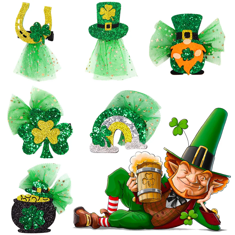 Happy Saint Patrick s Day Hair Accessories for Women Kid - Green Glitter Clover Hair Clip /St Patricks Clover Hair Bow Clips