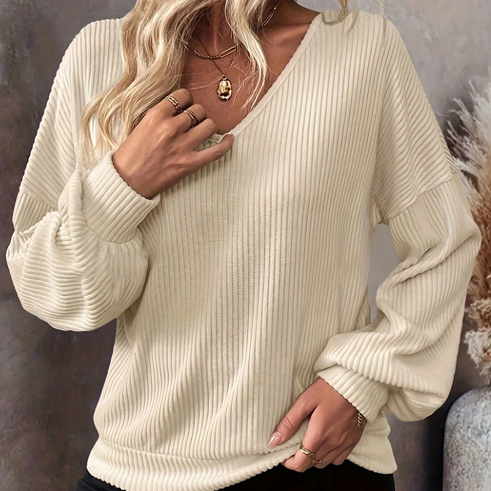 Women's Breathable for Knit for top Long Sleeve Loose for Fit Featuring Back Bow and Openwork Ribbed Design for Vacation Use